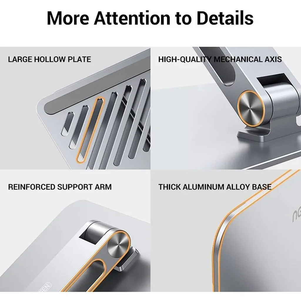 UGREEN Adjustable Aluminum Stand, Up to 17.3" Size Compatible, Dual Axis Design, Height & Angle Adjustable, Full Aluminum Alloy Material, Silver | 40291 - Image 6