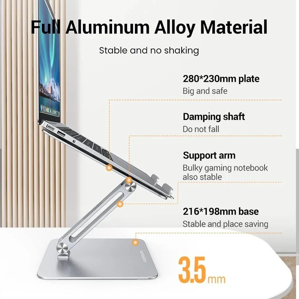 UGREEN Adjustable Aluminum Stand, Up to 17.3" Size Compatible, Dual Axis Design, Height & Angle Adjustable, Full Aluminum Alloy Material, Silver | 40291 - Image 7
