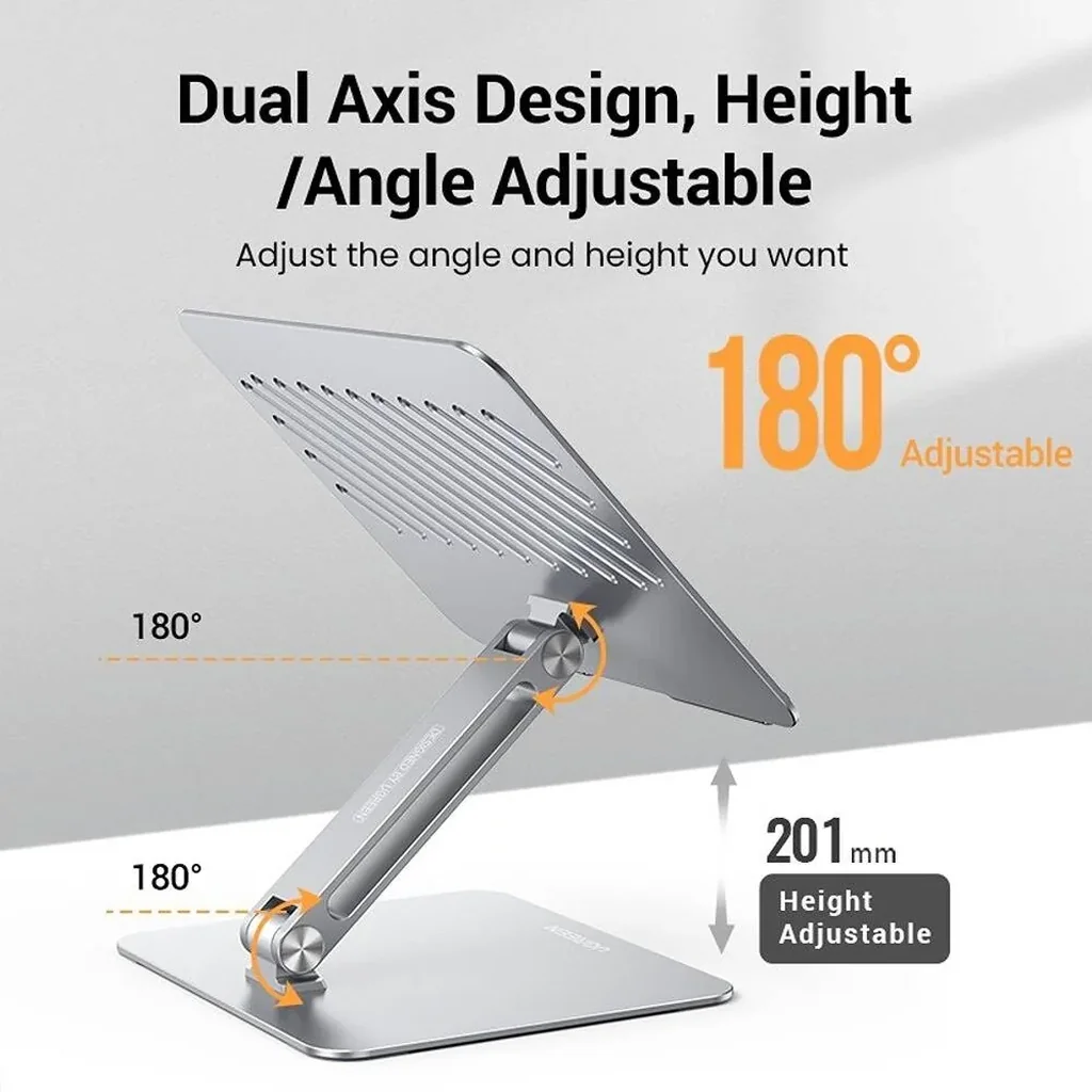 UGREEN Adjustable Aluminum Stand, Up to 17.3" Size Compatible, Dual Axis Design, Height & Angle Adjustable, Full Aluminum Alloy Material, Silver | 40291 - Image 8