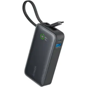Anker Nano Power Bank, 10000mAh Battery Capacity, 30W Two-Way Fast Charging, USB Type-C & USB Type-A Interfaces, 19cm Built-In Type-C Cable, Black | A1259H11