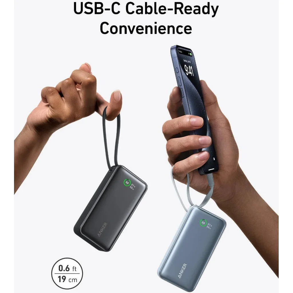 Anker Nano Power Bank, 10000mAh Battery Capacity, 30W Two-Way Fast Charging, USB Type-C & USB Type-A Interfaces, 19cm Built-In Type-C Cable, Black | A1259H11 - Image 3