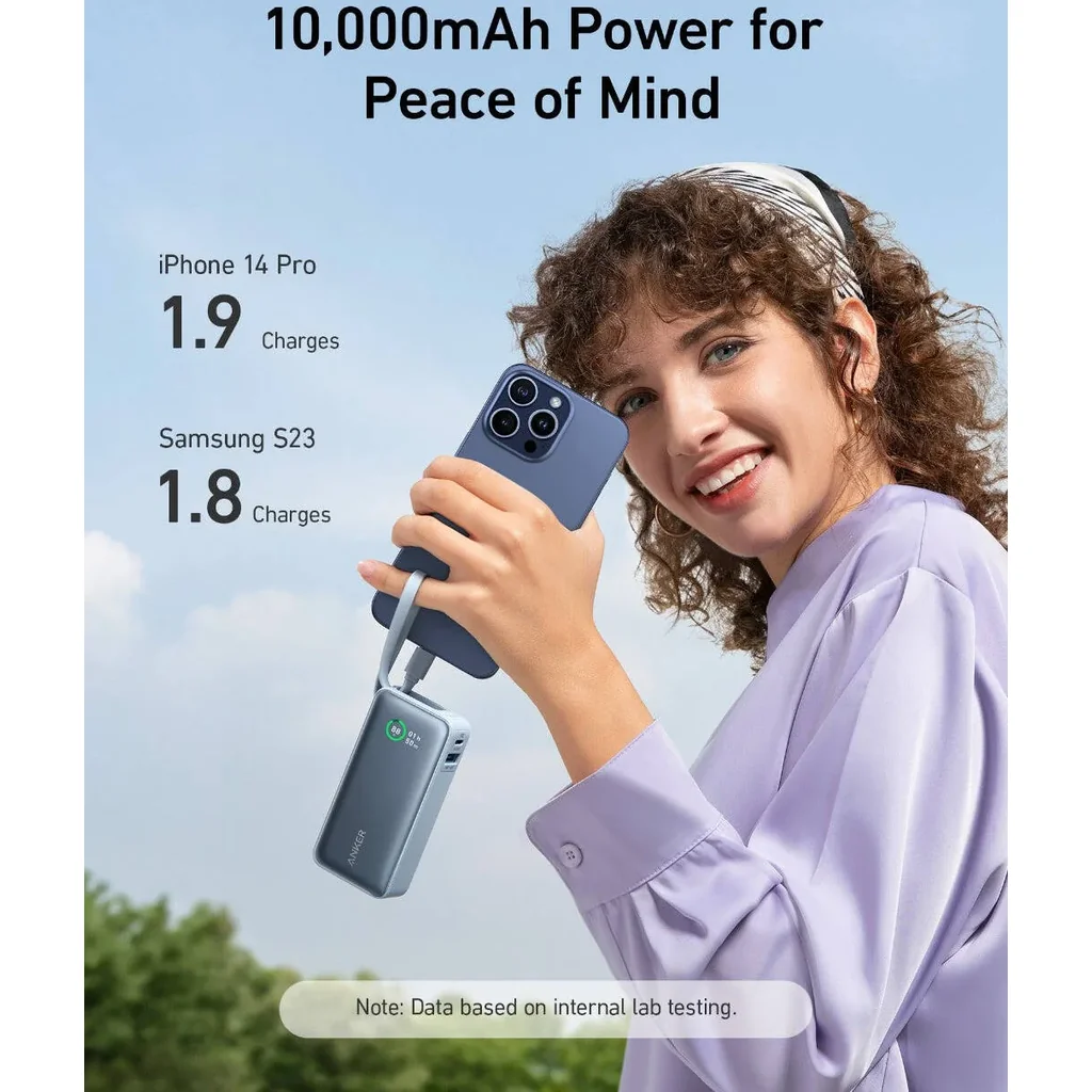 Anker Nano Power Bank, 10000mAh Battery Capacity, 30W Two-Way Fast Charging, USB Type-C & USB Type-A Interfaces, 19cm Built-In Type-C Cable, Black | A1259H11 - Image 4
