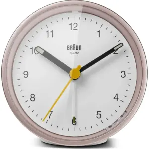 Braun Alarm Clock BC12PW, Quiet Quartz Movement, Crescendo Alarm, 5 min Snooze, 5 sec Light with Delay, Battey Alarm Clock, Pink & White