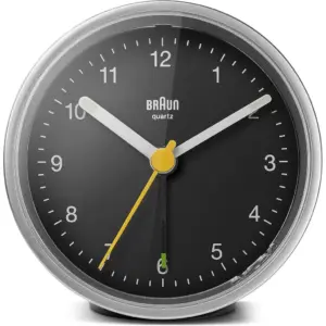 Braun Alarm Clock BC12SB, Quiet & Precise Movement, Crescendo Alarm, 5 min Snooze, 5 sec Light with Delay, Battey Alarm Clock, Silver & Black