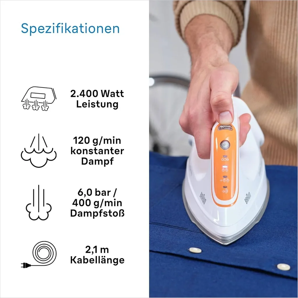 Braun CareStyle Compact Pro Steam generator Iron 2400 Watts, FreeGlide 3D, Eloxal Plus, Turbo & Eco mode, Smart iCare, iMode interface, Vertical steaming, 1.5L Water tank - IS 2561 - Image 8