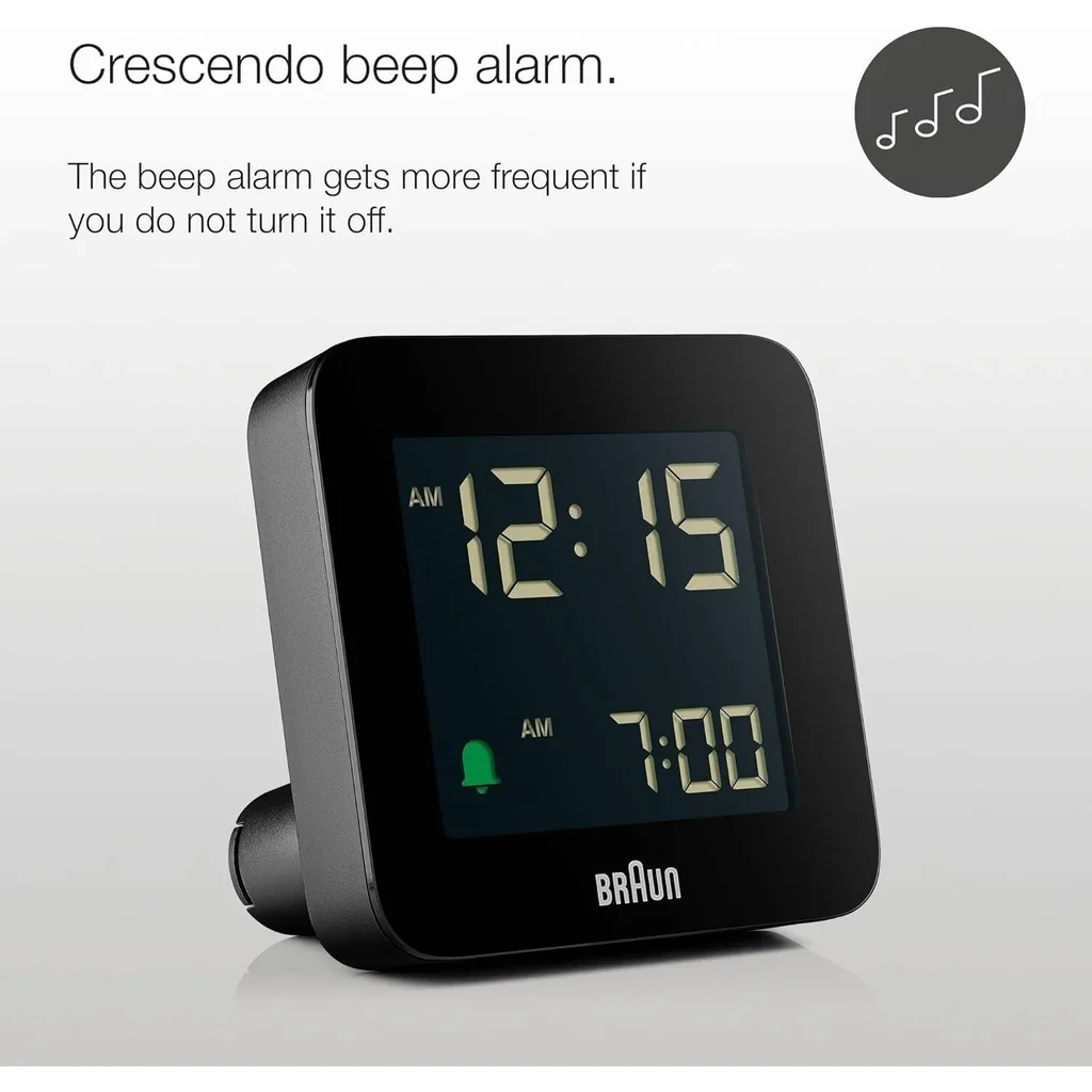 Braun Digital Alarm Clock BC09B, LCD Display, Quick-Set Functionality, Crescendo Alarm, 5 min Snooze, Light with Delay, Black - Image 3