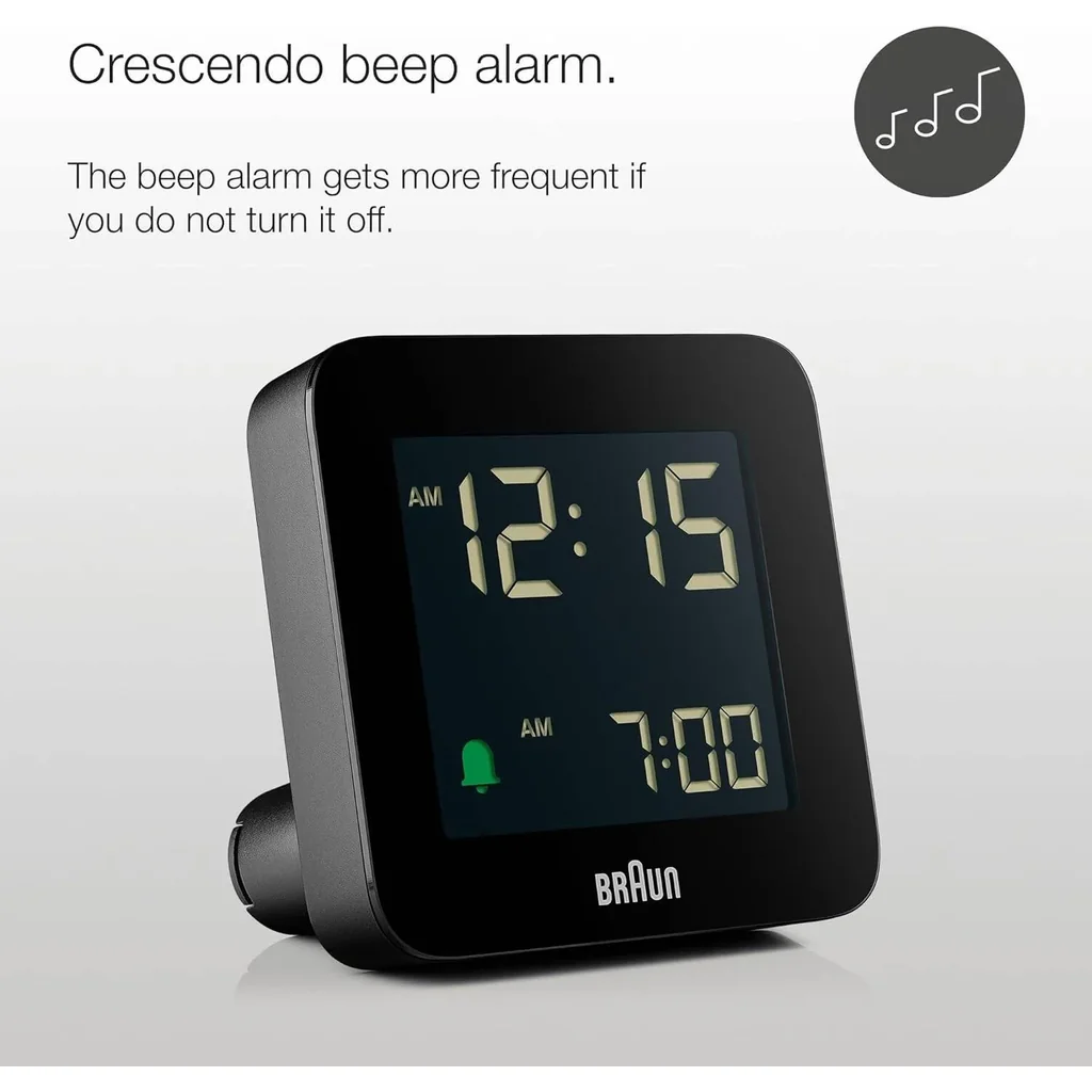 Braun Digital Alarm Clock BC09B, LCD Display, Quick-Set Functionality, Crescendo Alarm, 5 min Snooze, Light with Delay, Black - Image 4