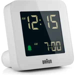 Braun Digital Alarm Clock BC09W, Digital LCD Display, Crescendo Alarm, 5 min Snooze, 10 sec Light with Delay, 12- or 24-hour Format, White