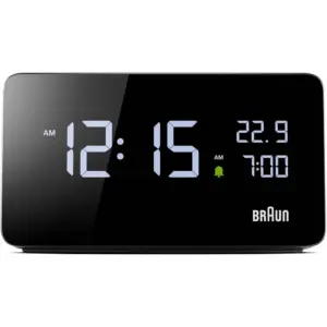 Braun Digital Alarm Clock BC20B, Vertical Alignment LCD Technology, Crescendo Alarm, Auto-Adjusting Display Brightness, 2x USB-C Charging Ports (5W/10W), Snooze Function, , Black