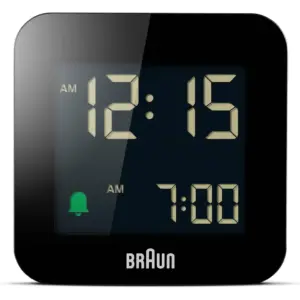 Braun Digital Travel Alarm Clock BC08B, Digital LCD Display, Quick-Set Functionality, Crescendo Alarm, 5 min Snooze, 12- or 24-hour Format, 10 sec Light with Delay, Black