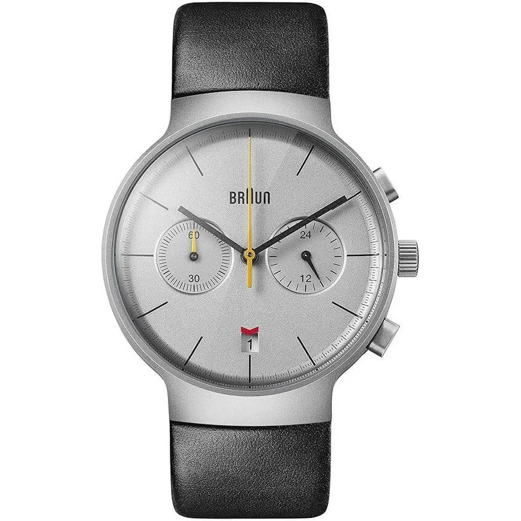 Braun Gents Classic Chronograph Watch, Meca-quartz Movement, date indicator, Hybrid Movement, Water Resistance, Stainless Steel Case, Double Domed Lens, Silver and Black Leather Strap | BN0265SLBKG - Image 2
