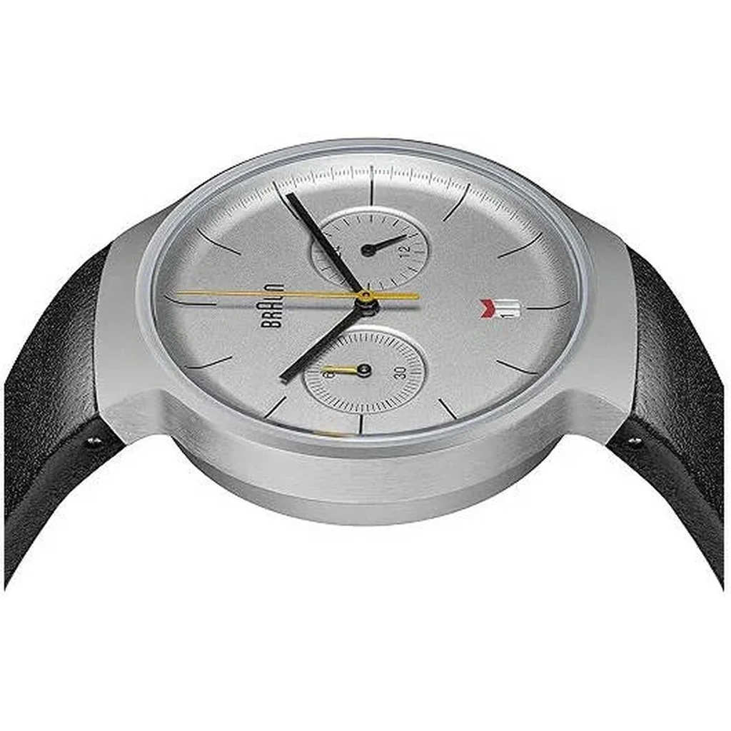 Braun Gents Classic Chronograph Watch, Meca-quartz Movement, date indicator, Hybrid Movement, Water Resistance, Stainless Steel Case, Double Domed Lens, Silver and Black Leather Strap | BN0265SLBKG - Image 3
