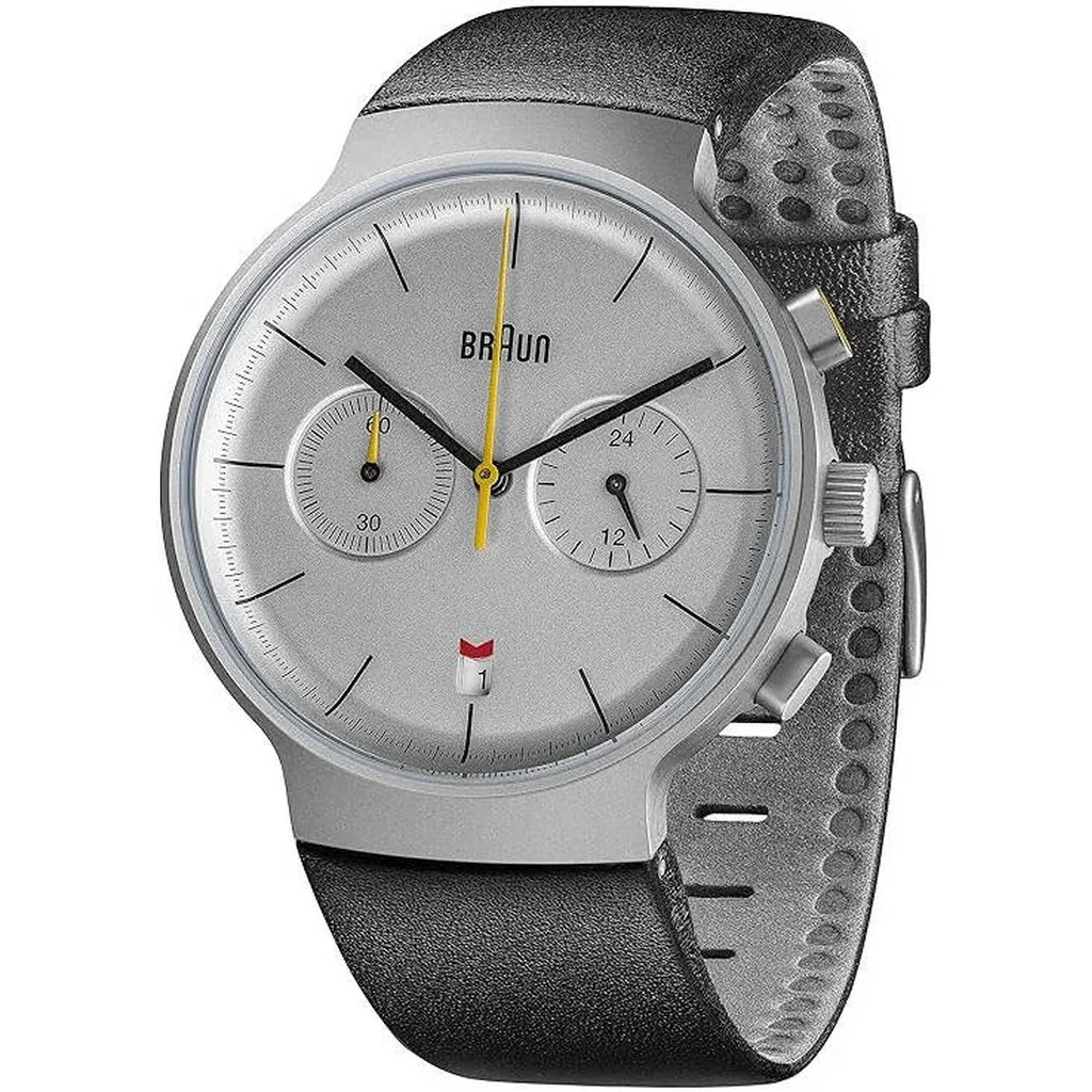 Braun Gents Classic Chronograph Watch, Meca-quartz Movement, date indicator, Hybrid Movement, Water Resistance, Stainless Steel Case, Double Domed Lens, Silver and Black Leather Strap | BN0265SLBKG - Image 7