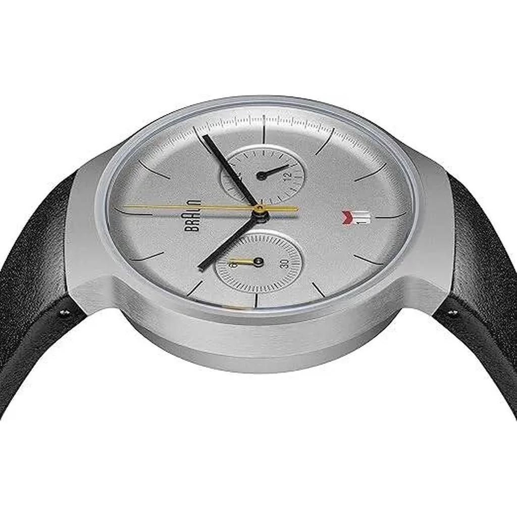 Braun Gents Classic Chronograph Watch, Meca-quartz Movement, date indicator, Hybrid Movement, Water Resistance, Stainless Steel Case, Double Domed Lens, Silver and Black Leather Strap | BN0265SLBKG - Image 8