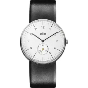 Braun Gents Classic Watch, Quartz 3, 50m Water Resistance with a Scratch Resistant Mineral Glass, 2 Year Warranty, White Dial and Black Leather Strap - BN0024WHBKG
