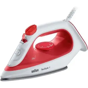 Braun TexStyle 1 Steam Iron, Non-stick soleplate coating, Light & Quick Ironing, Rapid Heat, Precision Tip, 1900 Watts, Self-Clean, Energy Saving, Easy Refill 220 ml - SI 1019 Red/White