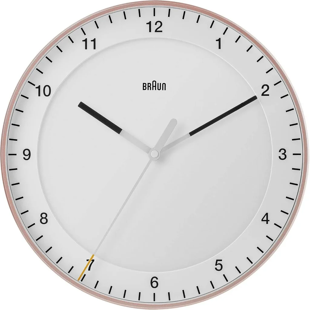 Braun Wall Clock BC17PW, Silent Sweeping Quartz Movement, Semi-tempered Glass, Easy to Read Dial, 30 cm Clock Diameter, Classic Braun Design, Pink & White - Image 2