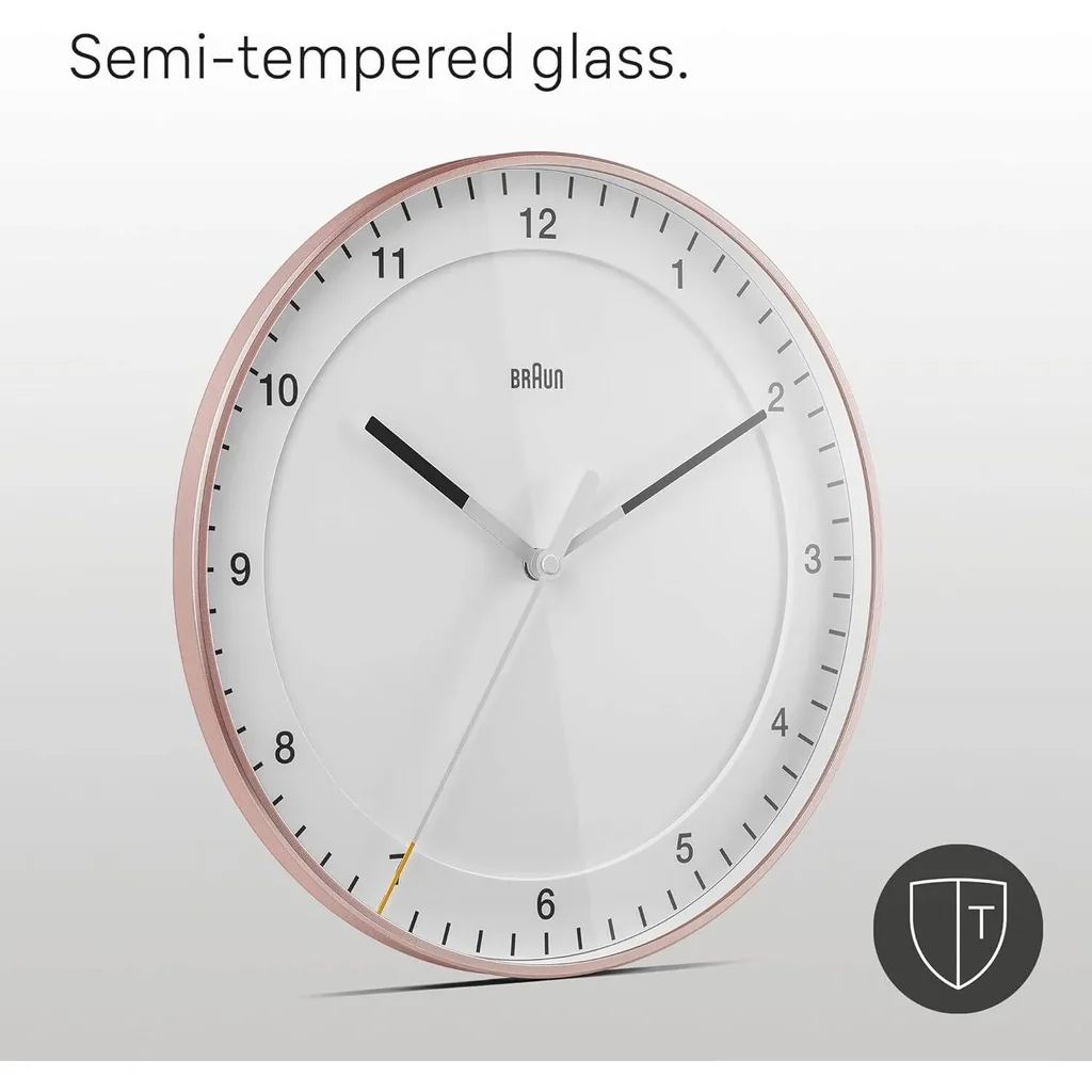Braun Wall Clock BC17PW, Silent Sweeping Quartz Movement, Semi-tempered Glass, Easy to Read Dial, 30 cm Clock Diameter, Classic Braun Design, Pink & White - Image 8