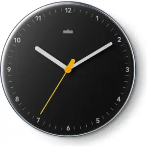 Braun Wall Clock BC26B, Silent Sweeping Quartz Movement, Easy to Read Dial, Luminous, 23 cm Clock Diameter, Black