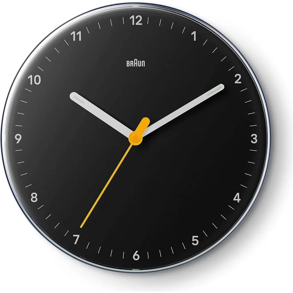 Braun Wall Clock BC26B, Silent Sweeping Quartz Movement, Easy to Read Dial, Luminous, 23 cm Clock Diameter, Black - Image 2
