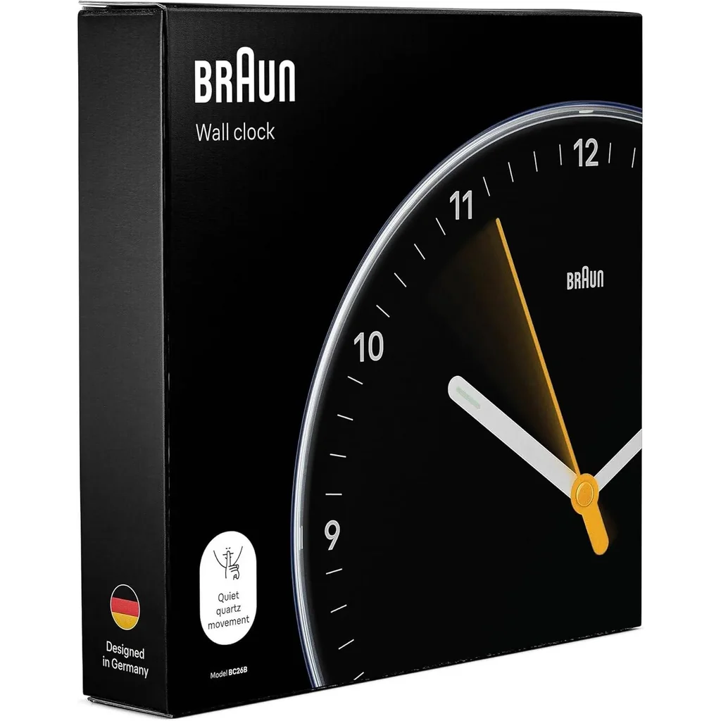Braun Wall Clock BC26B, Silent Sweeping Quartz Movement, Easy to Read Dial, Luminous, 23 cm Clock Diameter, Black - Image 7