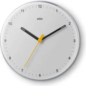 Braun Wall Clock BC26W, Silent Sweeping Quartz Movement, Easy to Read Dial, Luminous, 23 cm Clock Diameter, White