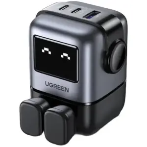 UGREEN Uno 65W GaN Fast Charger, 2x USB C & USB A Port Charging Adapter, PD3.0 QC Fast Charge, LED Display Robot Design, Compact Travel Charger, Black | 25686
