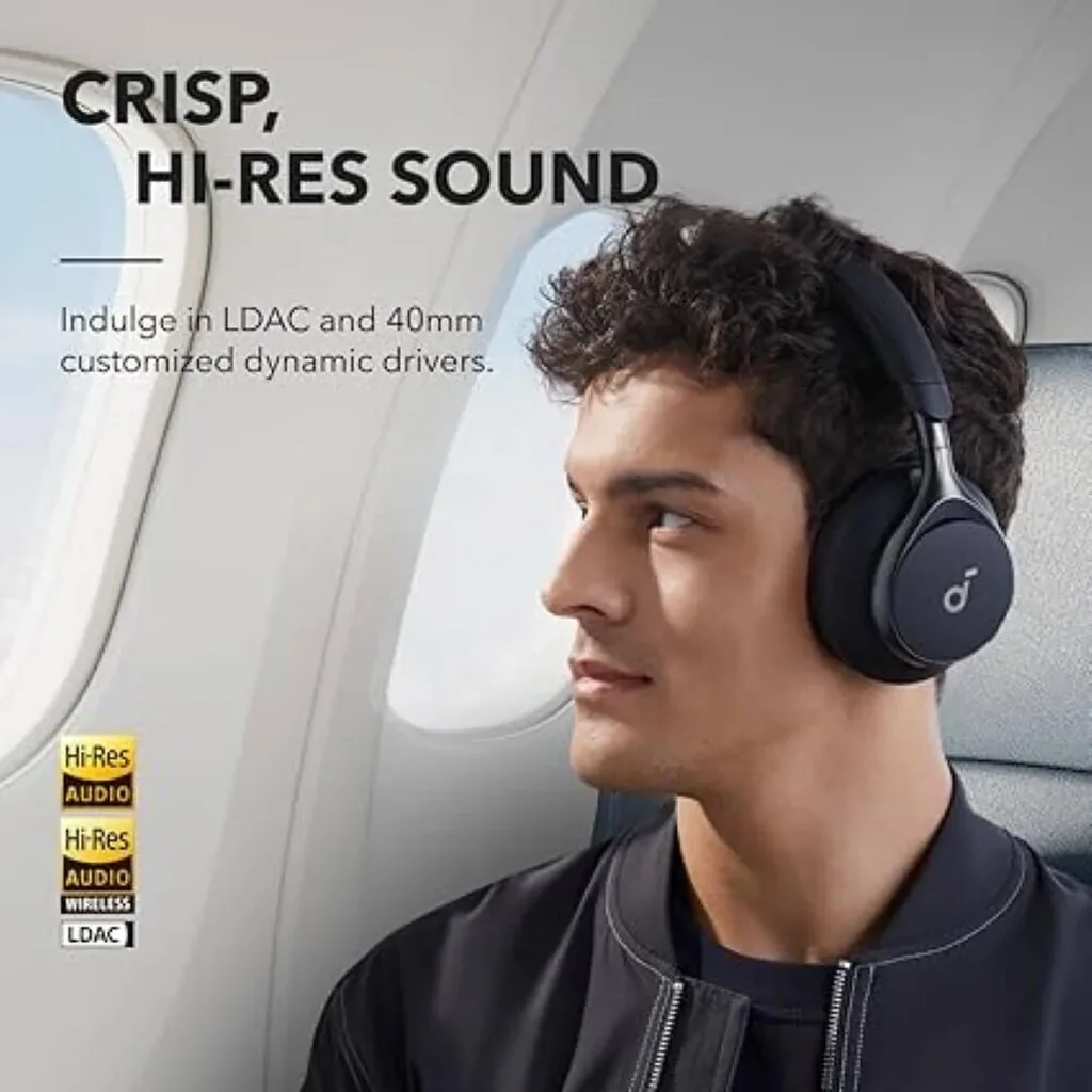 Soundcore by Anker, Space One, Adaptive Active Noise Cancelling Headphones, Enhanced Human Voice Reduction, 40H ANC Playtime, LDAC Hi-Res Wireless Audio, Black | A3035 - Image 4