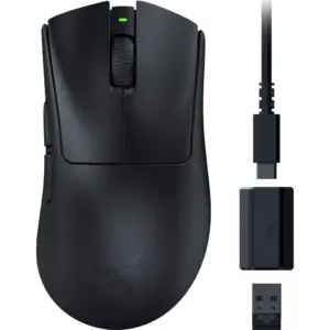 Razer Deathadder V3 HyperSpeed Wireless Gaming Mouse, Focus X 26K Optical Sensor, 26000 DPI Sensitivity, 40g Max Acceleration, 8 Programmable Buttons, Black | RZ01-05140100-R3G1