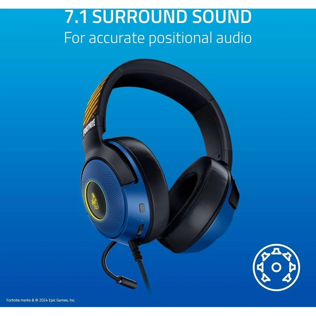 Razer Kraken V3 X Wired USB Gaming Headset - Fortnite Edition, 40mm TriForce Drivers, Chroma RGB Lighting, HyperClear Cardioid Mic, 7.1 Surround Sound, 285g Lightweight, Blue | RZ04-03750500-R3M1 - Image 7