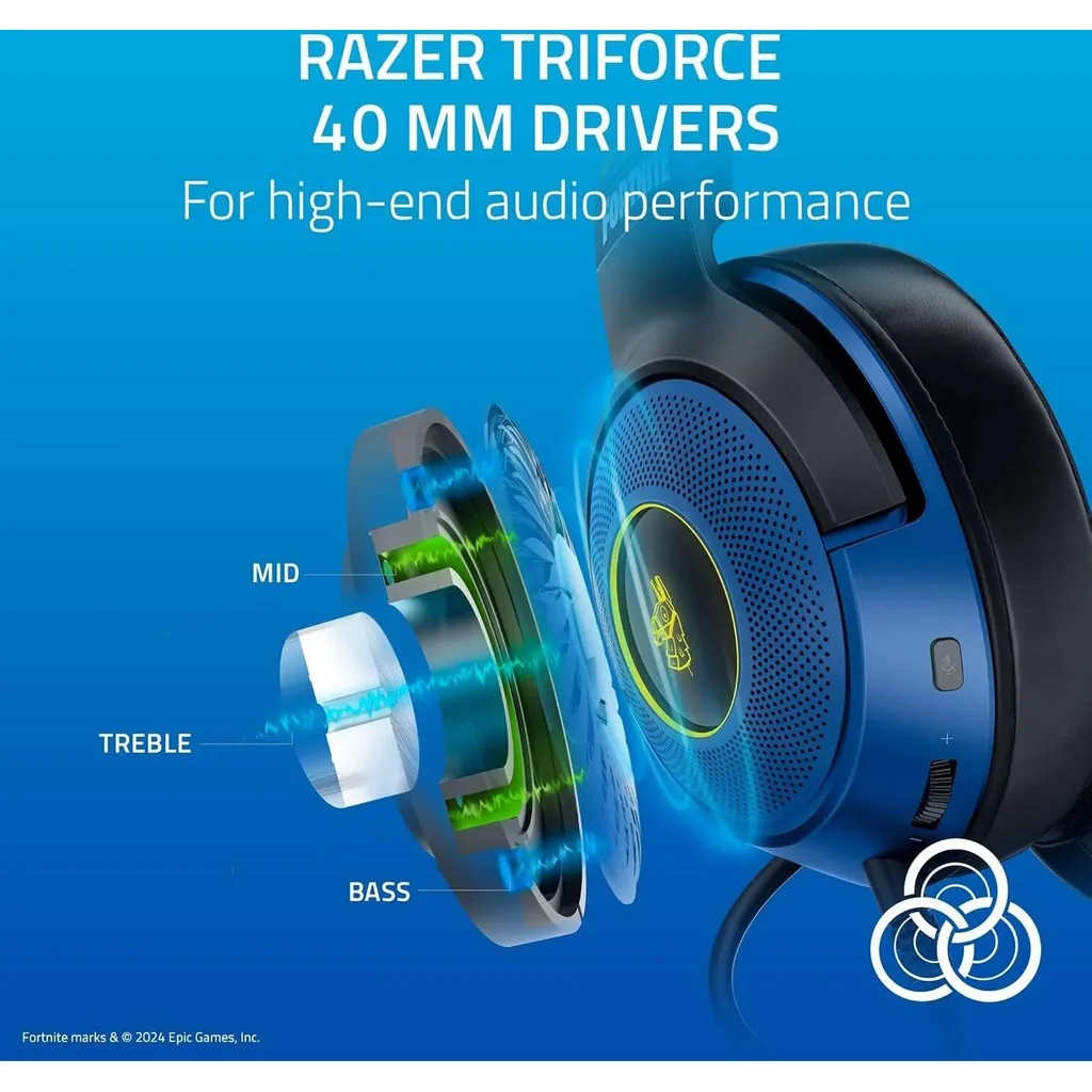 Razer Kraken V3 X Wired USB Gaming Headset - Fortnite Edition, 40mm TriForce Drivers, Chroma RGB Lighting, HyperClear Cardioid Mic, 7.1 Surround Sound, 285g Lightweight, Blue | RZ04-03750500-R3M1 - Image 9