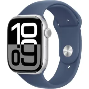 Apple Watch Series 10, Always-On Retina LTPO3 Display, S10 SiP Dual Core Processor, 4-Core Neural Engine, WatchOS 11, GPS, 46mm M/L, Silver Aluminum Case with Denim Sport Band | MWWM3ZP/A