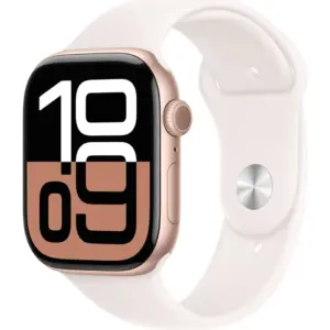 Apple Watch Series 10, Always-On Retina Display, S10 SiP Dual Core Processor, 4-Core Neural Engine, WatchOS 11, GPS +Cellular, 42mm S/M, Rose Gold Aluminum Case with Light Blush Sport Band | MWX93ZP/A