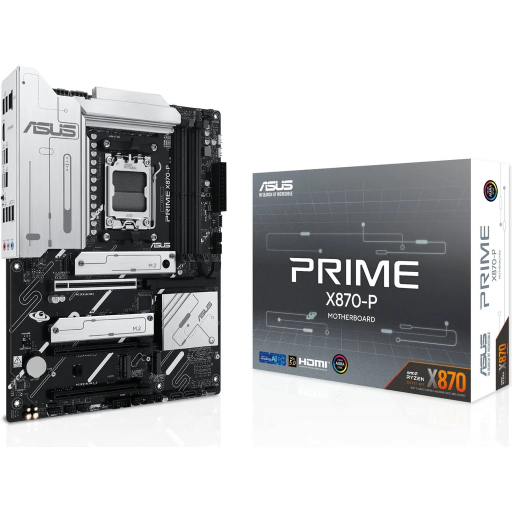 ASUS PRIME X870-P ATX Motherboard, AMD X870 Chipset, 4x DIMM DDR5 Slots, 192GB Max Memory, Realtek 2.5Gb Ethernet, 4x M.2 Slots, 1x PCIe 5.0, 2x PCIe 4.0 x16, HDMI Port | 90MB1IT0-M0EAY0