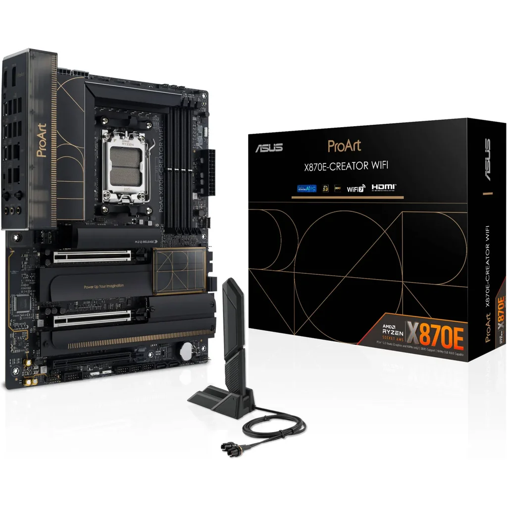 ASUS ProArt X870E-Creator WIFI AM5 ATX Motherboard, AMD X870E Chipset, 4x DDR5 DIMM Slots, 192GB Max Memory, 4x M.2 PCIe Slots, 2x PCIe 5.0 x16 Slots, Bluetooth v5.4 | 90MB1IG0-M0EAY0