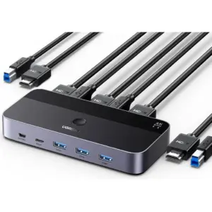 Ugreen 2 In 1 USB 3.0 KVM Switch HDMI With 3 USB + 1 Type-C Ports, USB Switch 2 Port 4K@60Hz For 2 Computers, Up To 5 Gbps Transfer Speed, Driver Free Operation | 15707