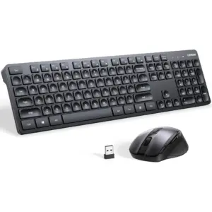 UGREEN MK331 Wireless Keyboard And Mouse Combo, 2.4GHz Ergonomic, Compact, Silent, Cordless Full Size, 5 DPI Levels Up To 4000, For PC, Desktop, Laptop, Arabic Layout, Black | 45248