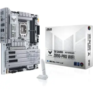 ASUS TUF Gaming Z890-Pro Wi-Fi LGA 1851 ATX Motherboard, Intel Z890 Chipset, 4x DDR5 DIMM Slots, Up to 192GB Max Memory, Wi-Fi 7 & BT 5.4, 1x PCIe 5.0 x16 Slot, 4x M.2 Slots, White | 90MB1IR0-M0EAY0