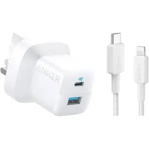 Anker 323, 33W Wall Charger + USB-C To Lighting Cable 3ft, USB Type-A & USB Type-C Interface, ActiveShield Safety System, Portable, Universal Compatibility, White | B2331K21