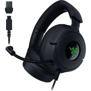 Razer Kraken V4 X Wired Gaming Headphones, 40mm Razer TriForce Driver, Retractable Razer HyperClear, Unidirectional Pick-Up Pattern, Hybrid Fabric & Leatherette Cushions, Black | RZ04-05180100-R3M1