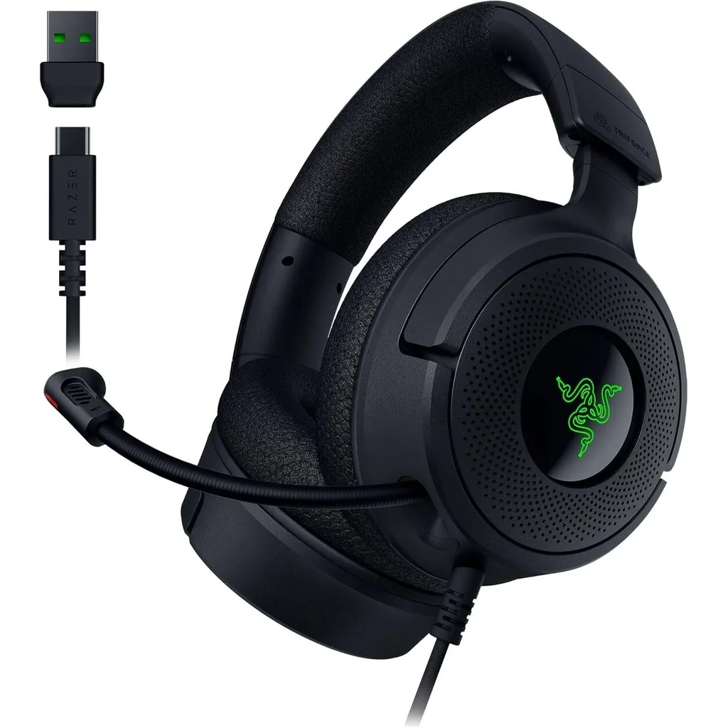 Razer Kraken V4 X Wired Gaming Headphones, 40mm Razer TriForce Driver, Retractable Razer HyperClear, Unidirectional Pick-Up Pattern, Hybrid Fabric & Leatherette Cushions, Black | RZ04-05180100-R3M1