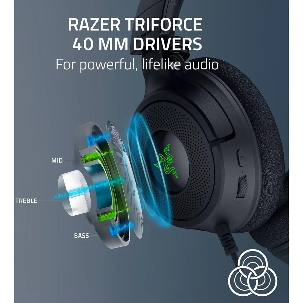 Razer Kraken V4 X Wired Gaming Headphones, 40mm Razer TriForce Driver, Retractable Razer HyperClear, Unidirectional Pick-Up Pattern, Hybrid Fabric & Leatherette Cushions, Black | RZ04-05180100-R3M1 - Image 4