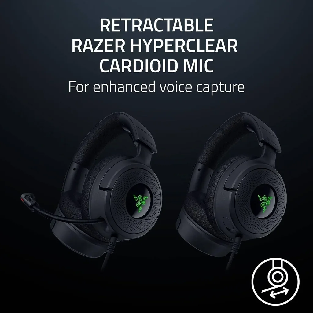 Razer Kraken V4 X Wired Gaming Headphones, 40mm Razer TriForce Driver, Retractable Razer HyperClear, Unidirectional Pick-Up Pattern, Hybrid Fabric & Leatherette Cushions, Black | RZ04-05180100-R3M1 - Image 5