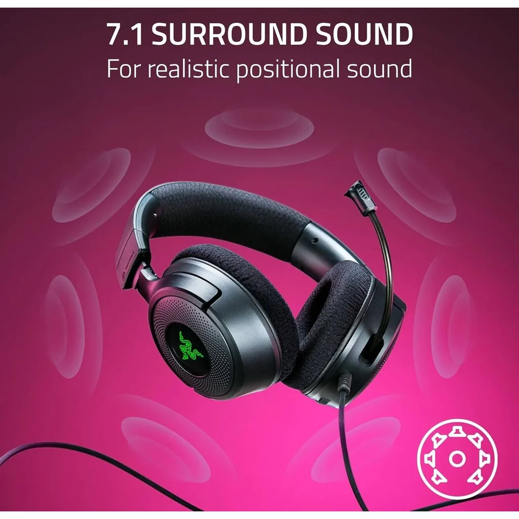 Razer Kraken V4 X Wired Gaming Headphones, 40mm Razer TriForce Driver, Retractable Razer HyperClear, Unidirectional Pick-Up Pattern, Hybrid Fabric & Leatherette Cushions, Black | RZ04-05180100-R3M1 - Image 6