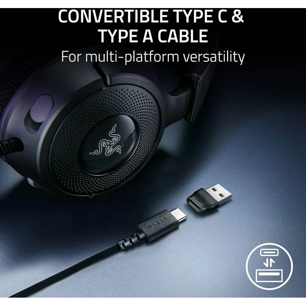 Razer Kraken V4 X Wired Gaming Headphones, 40mm Razer TriForce Driver, Retractable Razer HyperClear, Unidirectional Pick-Up Pattern, Hybrid Fabric & Leatherette Cushions, Black | RZ04-05180100-R3M1 - Image 8