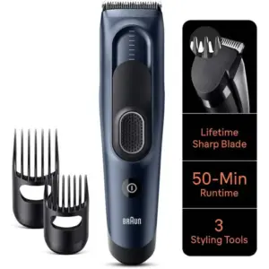 Braun Hair Clipper Series 5 HC5350 with 17 Length Settings, 2 Combs & Pouch, Up to 50 Minutes Battery Runtime, Washability, Memory SafetyLock, Black | HC5350
