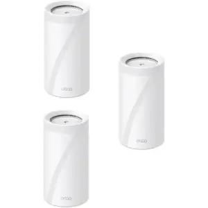 TP-Link Tri-Band WiFi 7 BE19000 Whole Home Mesh System, 12-Stream 22 Gbps, 10G + 2.5G Ports Wired Backhaul, 8 High-Gain Antennas | VPN, AI-Roaming, 44 MU-MIMO (1-Pack x 3) White | Deco BE85