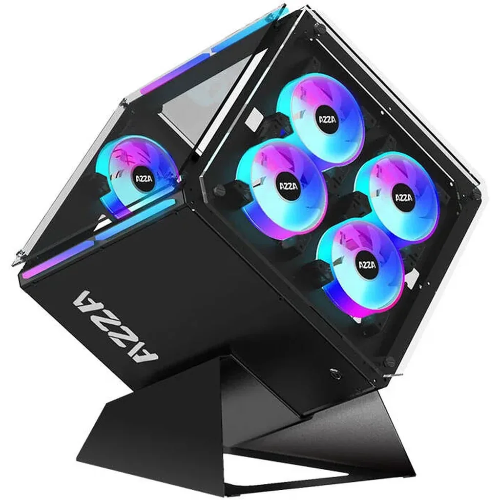 Azza CUBE 802F ATX Computer Case, 5x 120mm AZZA Hurricane II ARGB Pre-Installed Fans, Up to 240mm Radiator & 5x Fans Support, Dual-Chamber Chassis, Black | 52064
