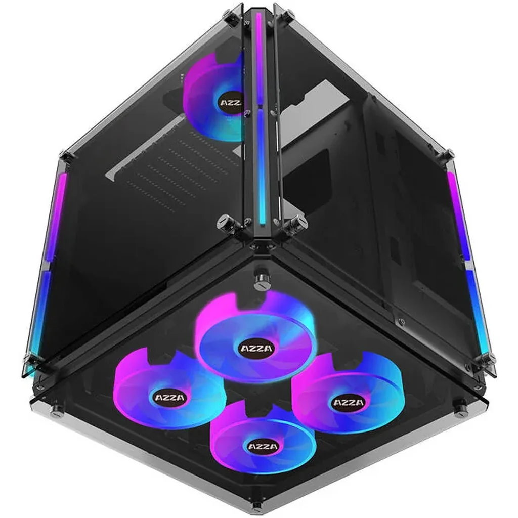 Azza CUBE 802F ATX Computer Case, 5x 120mm AZZA Hurricane II ARGB Pre-Installed Fans, Up to 240mm Radiator & 5x Fans Support, Dual-Chamber Chassis, Black | 52064 - Image 4