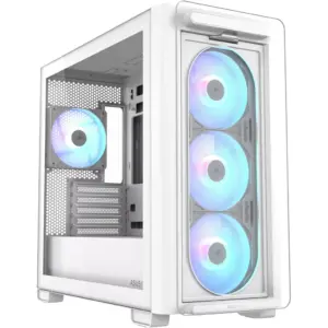 ASUS A23 Plus Computer Case, 4x Pre-Installed aRGB Fans, Up to 360mm Radiator & 7x 120mm Fan Support, 380mm Graphics Card Compatible, Front Panel USB Type-C I/O, White | 90DC00K3-B19010
